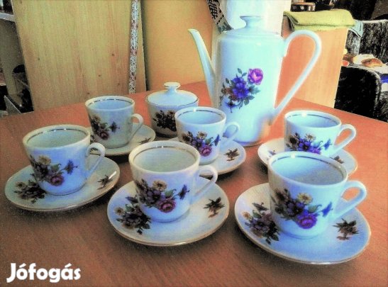 Kahla porcelán gyönyörű, élénk virágos kávéskészlet