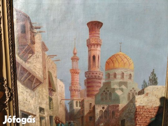 Kairo Utca Részlet Mecsettel Olajfestmény K.Hecht 53x65 cm