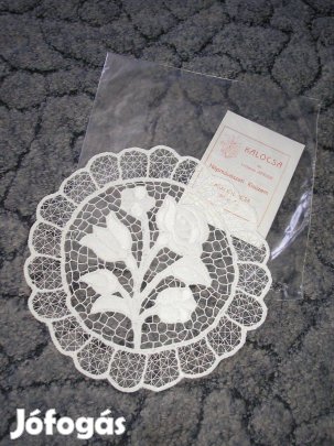 Kalocsai kézzel hímzett hófehér riseliő terítő (kerek) Új 15x15