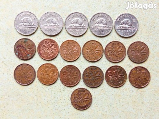 Kanada 18 db Különböző Érme 1 5 Cents 1959-1996