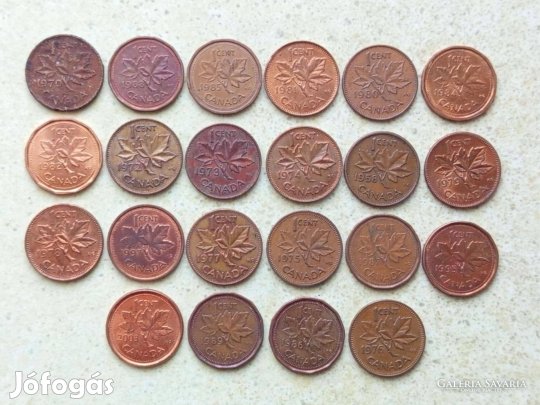 Kanada 22 db Különböző Érme 1 Cent 1958-2003