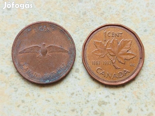 Kanada 2 db Különböző Emlék Érme 1 Cent 1967-1992