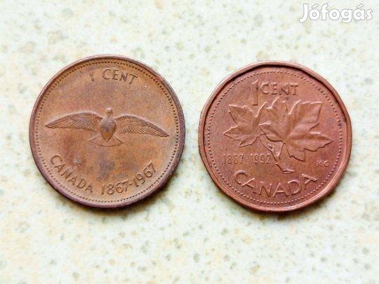 Kanada 2 db Különböző Emlék Érme 1 Cent 1967-1992