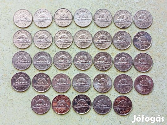 Kanada 33 db Különböző Érme 5 Cents 1960-2021