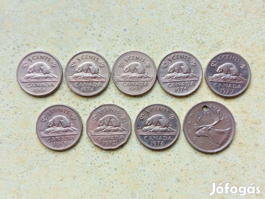 Kanada 9 db Különböző Érme 5 25 Cents 1962-1995