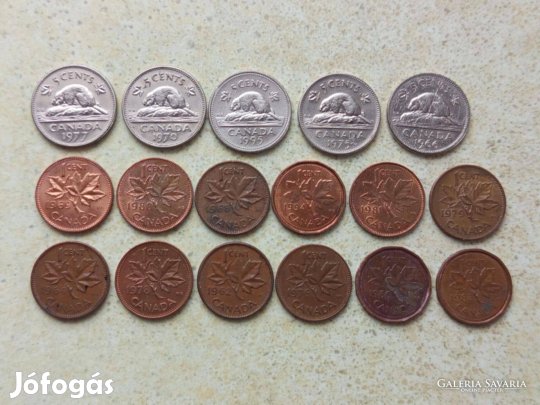 Kanada Canada 17 db Különböző Érme 1 és 5 Cents 1962-1995