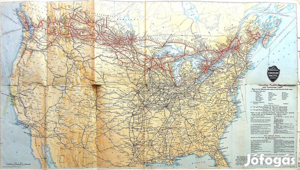 Kanada USA vasút térkép 1928