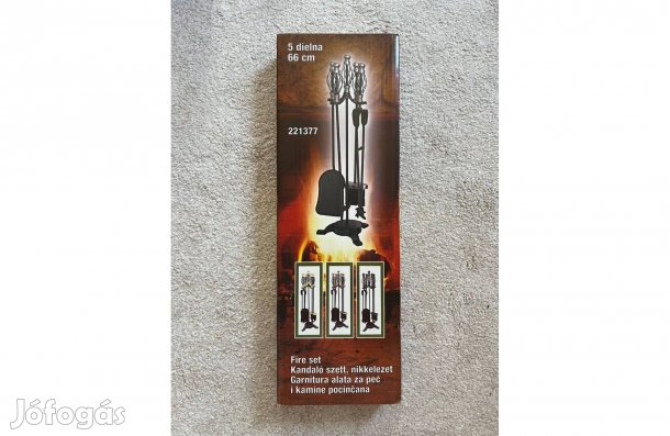 Kandalló szett nikkelezett (kefe, lapát, piszkavas, csipesz, állvány)