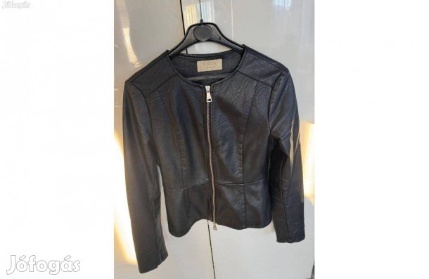 Kaos női fekete színű műbőr dzseki kabát 40-es