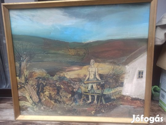 Káplár Ferenc Fűrészelő fiú festmény