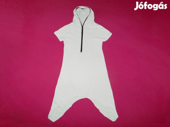 Kapucnis, cipzáras, fehér tunika, ruha 134-140-es, 9-10 éves lányra