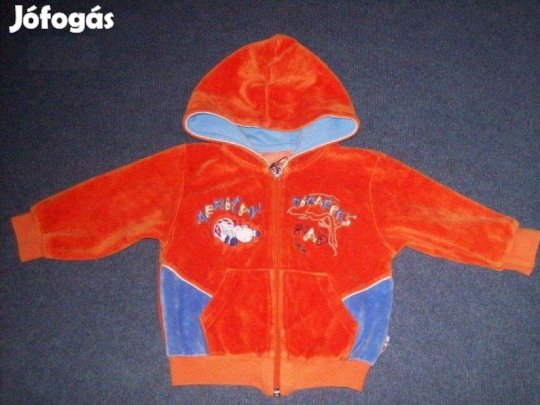 Kapucnis állatos narancssárga cipzáras pulóver 6-9 hó (méret 74)