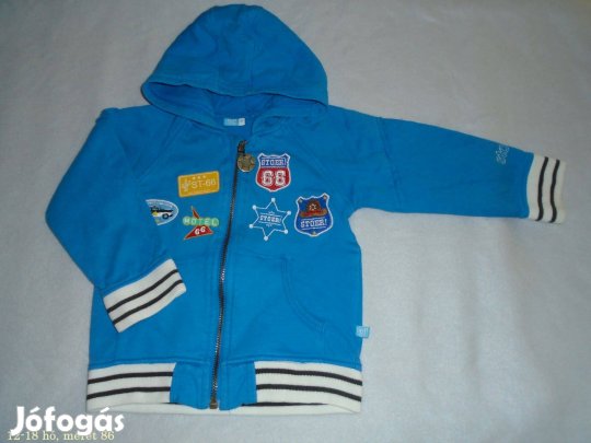 Kapucnis kék cipzáras pulóver 12-18 hó (méret 86)