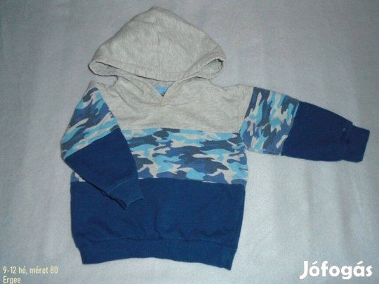 Kapucnis kék és szürke pulóver 9-12 hó (méret 80)