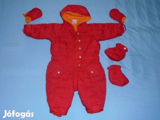 Kapucnis overál levehető lábvédő kesztyű 3-6 hó (méret 68) piros