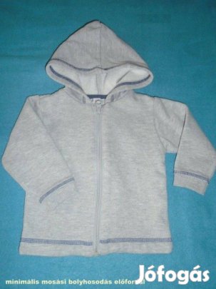 Kapucnis szürke cipzáras pulóver kardigán 6-9 hó (méret 74)
