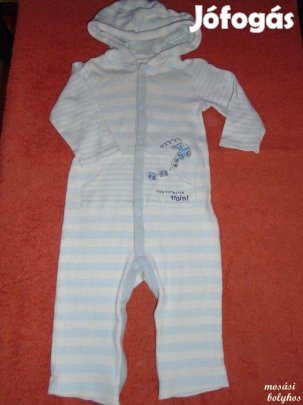 Kapucnis vonat mintás csíkos rugdalózó 9-12 hó (méret 74 / 80)