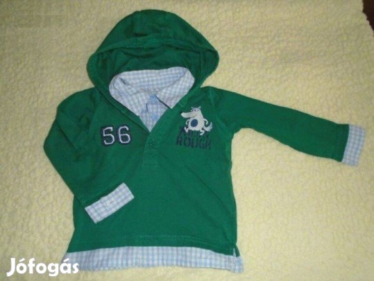 Kapucnis zöld színű hosszú ujjú felső 12-18 hó (méret 86)
