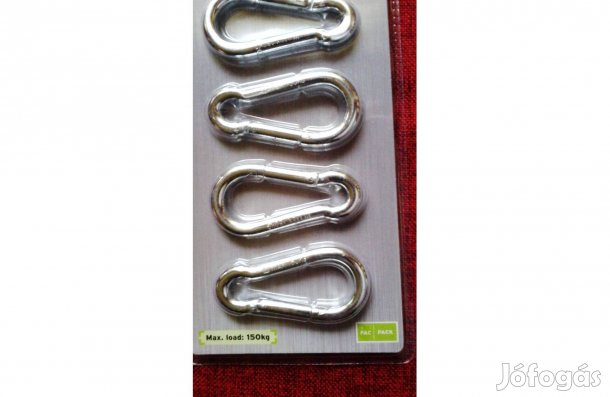 Karabiner rugós nem rozsdásodó acél max 150 KG újak