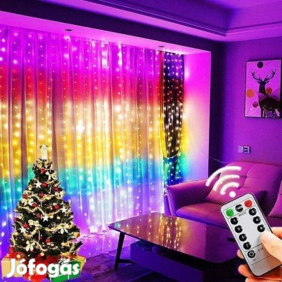 Karácsony vízálló USB LED szivárvány fényfüggöny dekoráció távirányító