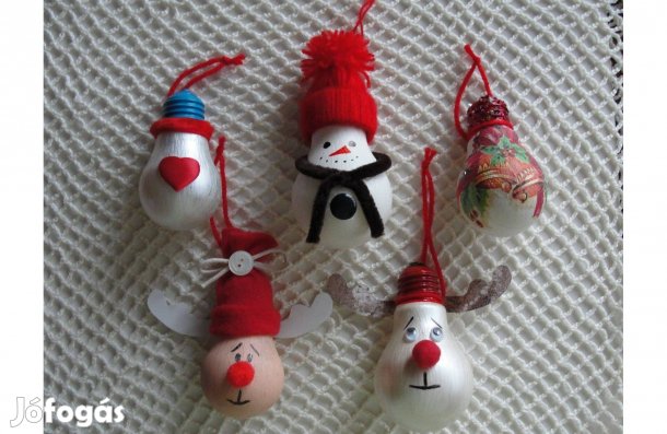 Karácsonyfa dísz izzóból rénszarvas hóember darabár_