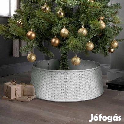 Karácsonyfatalp Paraván takaró - fehér fonott gyékény dizájn műanyag