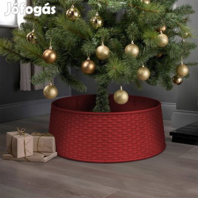 Karácsonyfatalp Paraván takaró - piros fonott gyékény dizájn műanyag