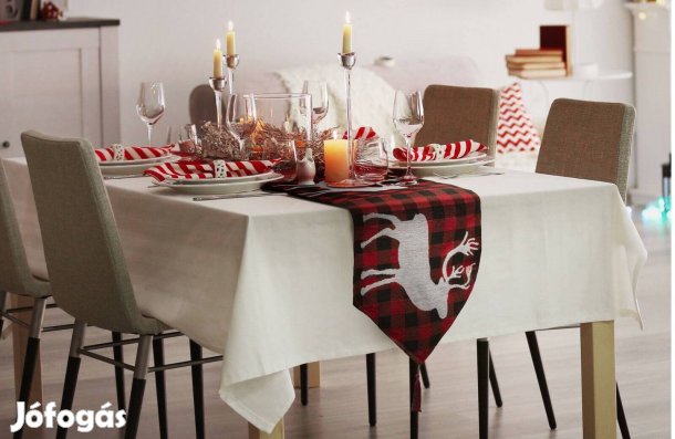 Karácsonyi Asztalterítő futó - 175 x 35 cm piros / fekete kockás
