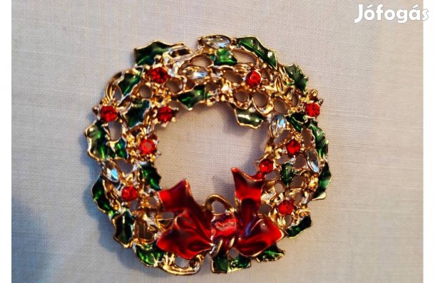 Karácsonyi bross-koszorú csiszolt kövekkel