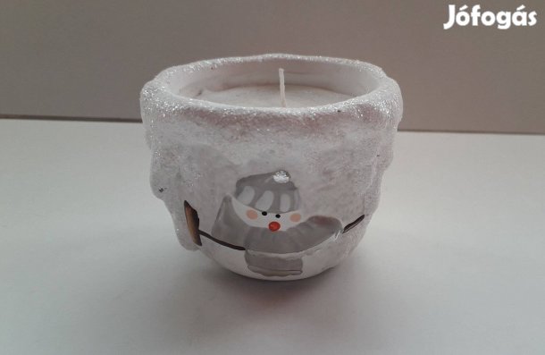 Karácsonyi fehér díszgyertya kerámia tartóban új_
