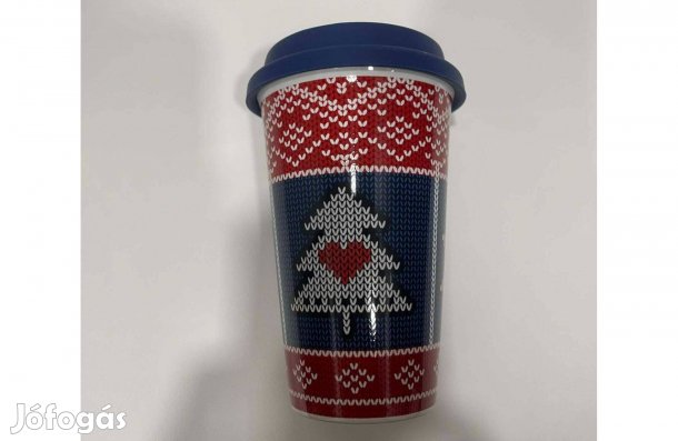 Karácsonyi mintás Dupla falú Kerámia utazó pohár bögre Új 3dl