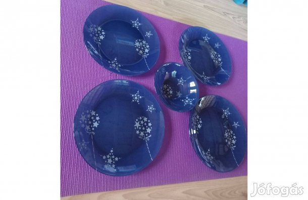 Karácsonyi sötétkék Luminarc tányér 25 cm - szett 4+1 - Új