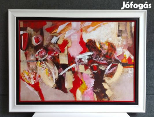 Kárai Mihály színes modern absztrakt festmény 70x100 cm