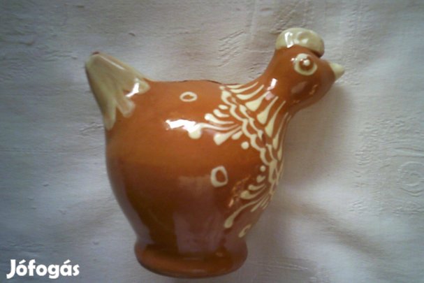 Karcagi kézműves mázas kerámia csibe persely dísztárgy