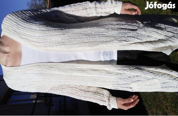 Kardigán fehér lyukacsos kötött hosszú csipke L L-es női