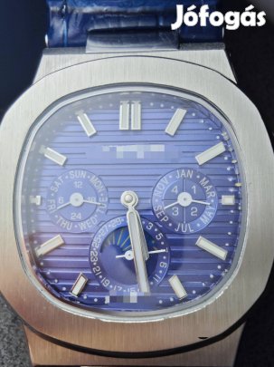 Karóra óra kék számlappal, kék bőrszijjal