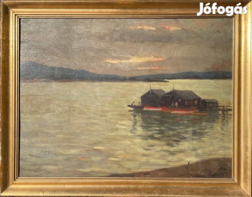 Kató Kálmán: Lakóhajók a Dunán olajfestmény