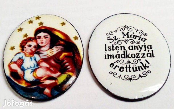 Katolikus ékszer a Madonnával, és a kis jézussal. Tűzzománc medál