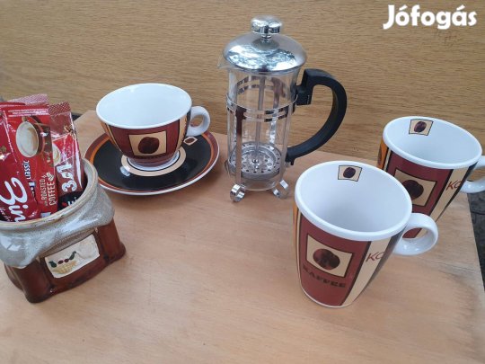 Kávé - tea készítő, kávéfőző -300 ml + csészék, kávé-, cukortartó