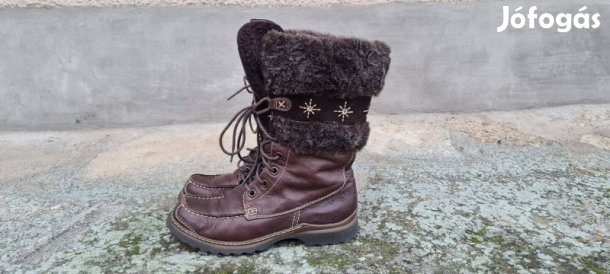 Kávébarna Tamaris 40-es msz szőrmés női bélelt bőrcsizma