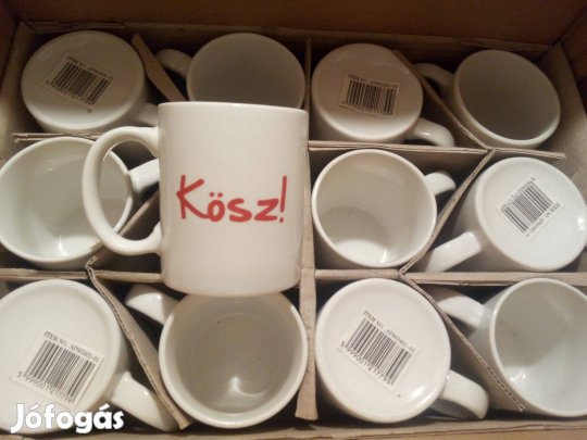 Kávés - teás bögre, porcelán, hőálló, Kösz! feliratos, mintás 6db-os