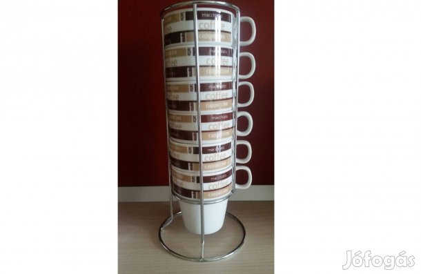 Kávés bögre szett, 6 db-os, tartóval