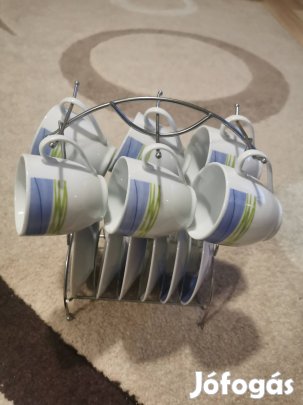 Kávés készlet fém tartóval