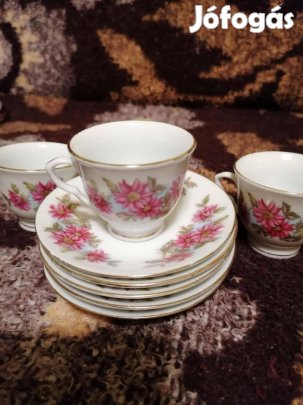 Kávéscsésze régi kínai 3 db + 5 alátéttel aranyozott