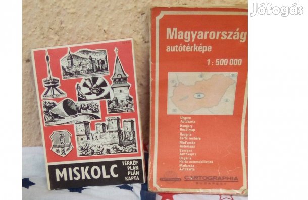 Kb. 80-as évekbeli Magyarország autótérkép/Miskolc térképe 500 ft/db
