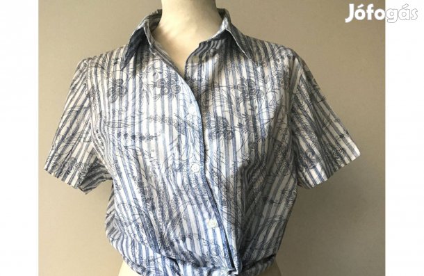 Kék- fehér csíkos, rövid ujjú női ing, blúz. M-es