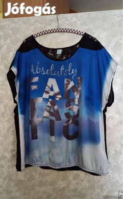 Kék, szürke hátul csipkés fekete selyem szatén blúz 50-es