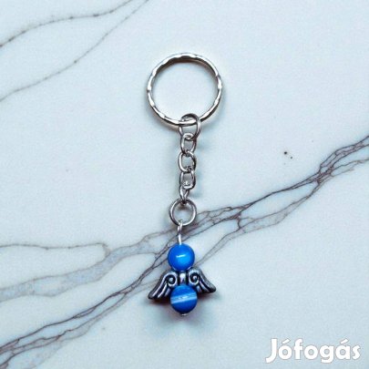 Kék achát angyal kulcstartó
