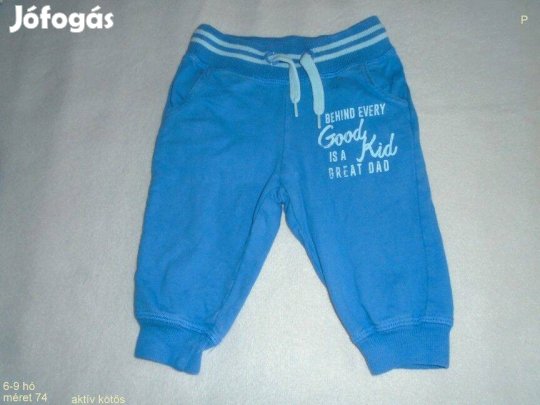 Kék aktív kötős jogger nadrág 6-9 hó (méret 74)