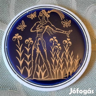Kék alapon arany színű görög rajzok kerámia korongokon - újszerű